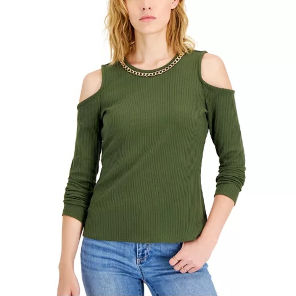 NWT Women's Ribbed Cold-Shoulder Chain Top by I.N.C. International Concepts